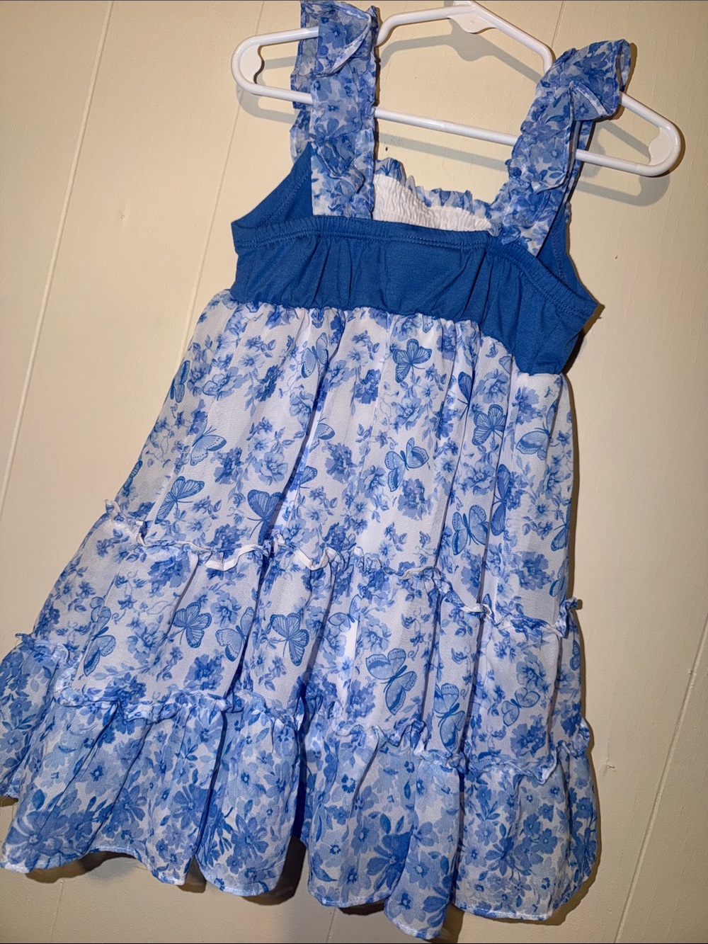 Blue Floral Ruffle Girls Dress with Butterfly Print - Picture 5 of 5